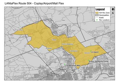 504 flex zone extent and destinations outside of Coplay/Airport/Mall Flex Zone