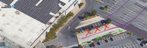 Satellite view of Lehigh Valley Mall area, denoting the closed down side of the platforms and the correct location to board and alight.